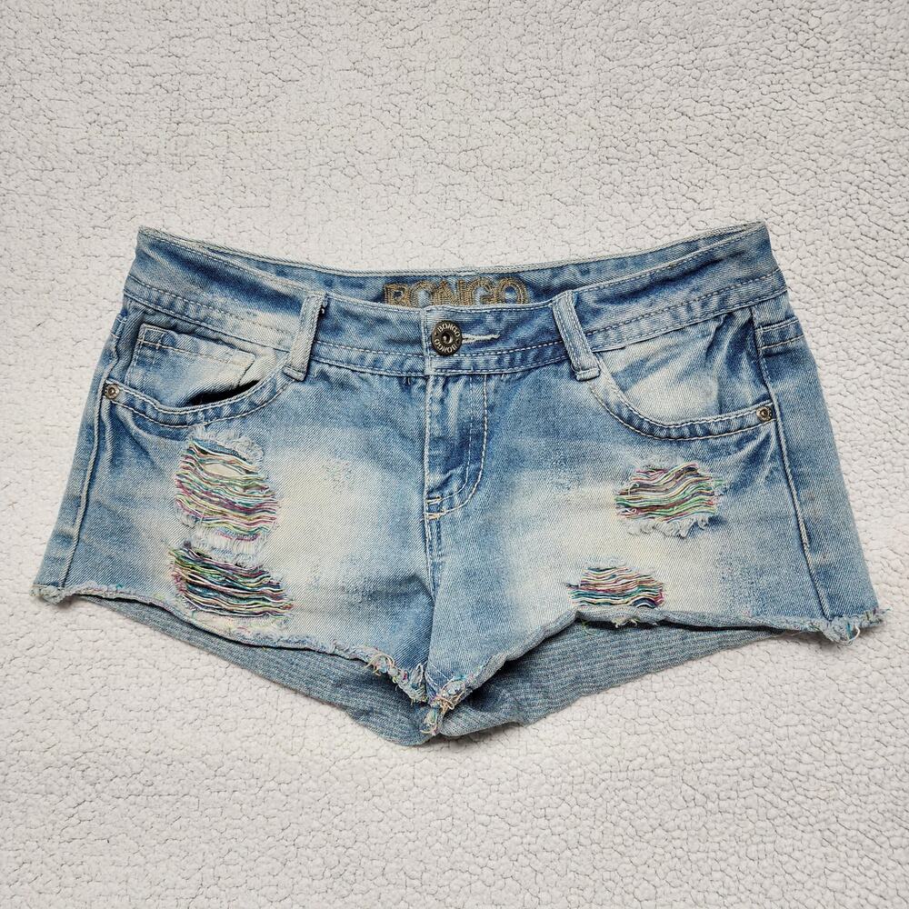 Bongo Cutoff Denim Jean Shorts Womens 7 Light Wash Distressed Low Rise Y2K